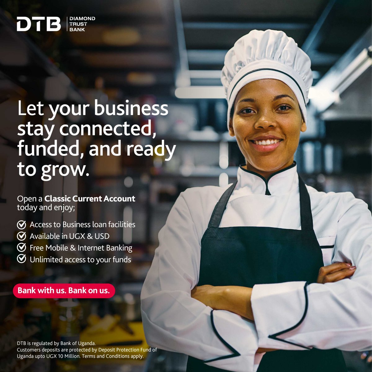 dtb_uganda's tweet photo. Open a Classic Current Account today and enjoy access to business loans to enable grow your business and more. Let’s grow together! https://t.co/EPkJ9d6W79