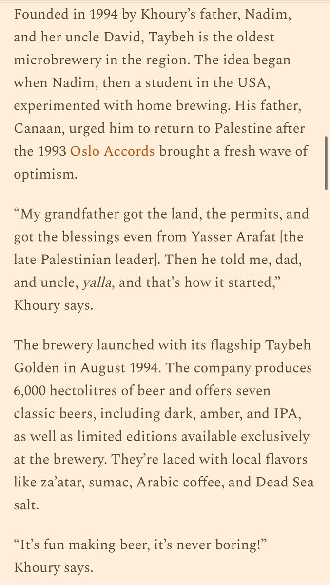 Lots of doom and gloom so it’s nice to highlight a different kind of story about Palestinian life. 

This is about a small family-run brewery in the West Bank that is exporting craft beer to more than 17 countries, including Japan, Germany, Belgium, and Sweden.

Her name is Nadim