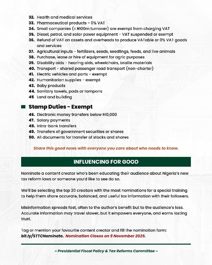 𝐅𝐈𝐅𝐓𝐘 (50) 𝐓𝐀𝐗 𝐄𝐗𝐄𝐌𝐏𝐓𝐈𝐎𝐍𝐒 𝐀𝐍𝐃 𝐑𝐄𝐋𝐈𝐄𝐅𝐒 𝐓𝐇𝐀𝐓 𝐖𝐈𝐋𝐋 𝐁𝐄𝐍𝐄𝐅𝐈𝐓 𝐓𝐇𝐄 𝐌𝐀𝐒𝐒𝐄𝐒 𝐔𝐍𝐃𝐄𝐑 𝐓𝐇𝐄 𝐍𝐄𝐖 𝐓𝐀𝐗 𝐑𝐄𝐅𝐎𝐑𝐌 𝐋𝐀𝐖𝐒

From 1 January 2026, the new tax laws will provide many reliefs and exemptions for low-income earners,