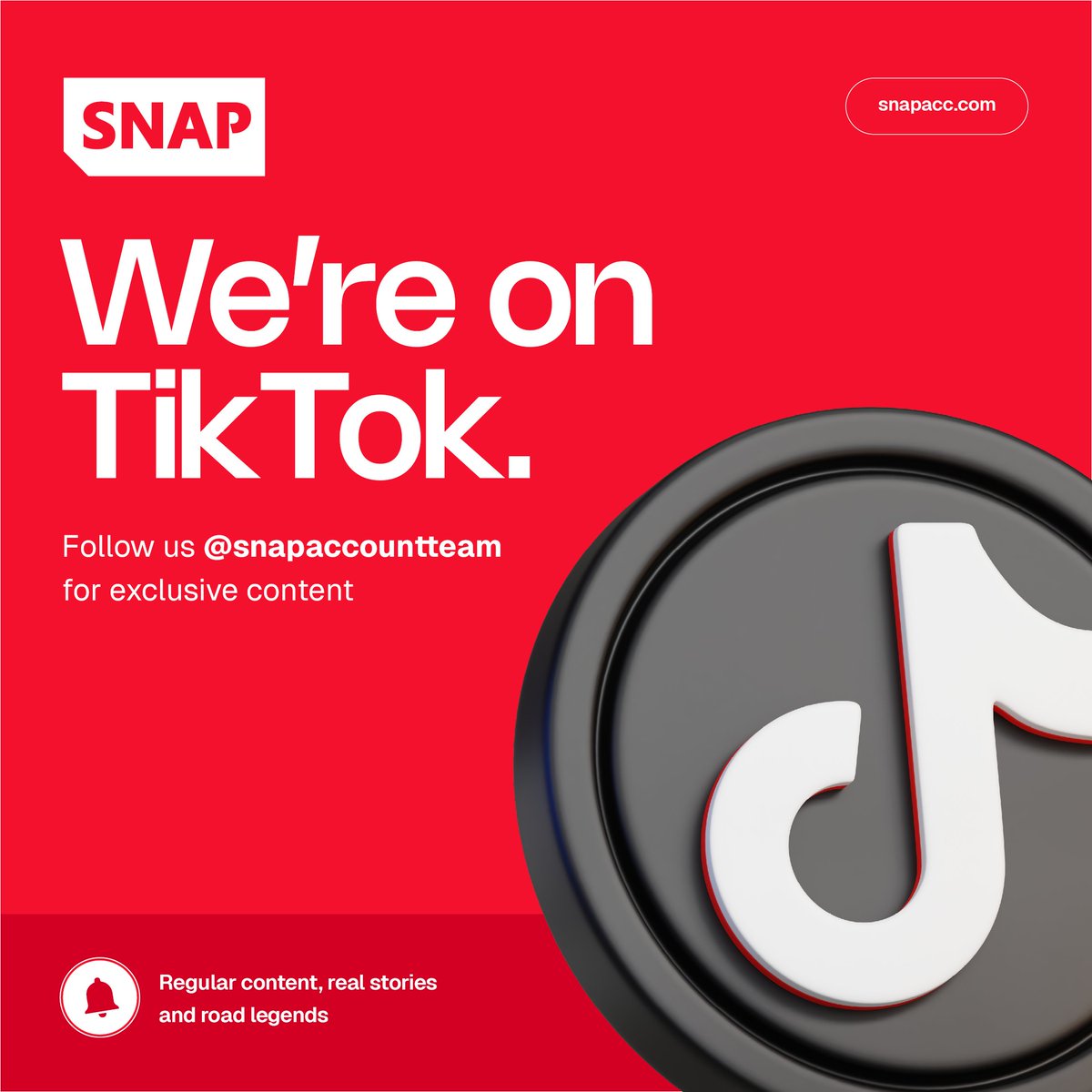 Yup, you've read that right. SNAP is on TikTok as of today👀 

Go check out our first post right now! 🔥 

tiktok.com/@snapaccountte…

#SNAP #Trucking #Logistics
