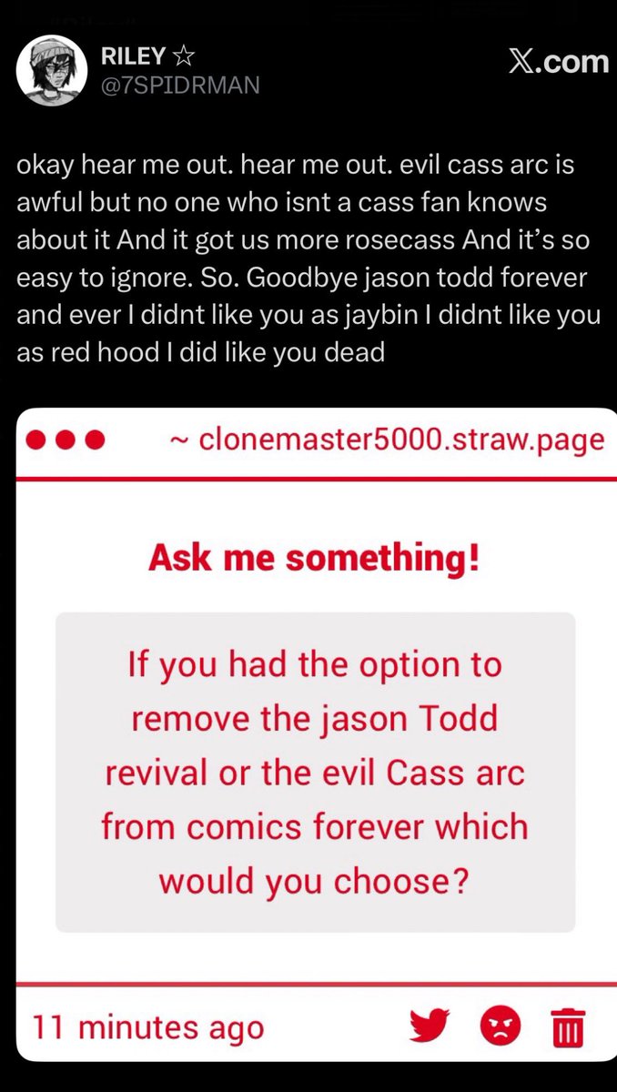 DayuntilRe's tweet photo. @bwaynegrpie Reminds me of when Riley said this about that weird racist arc of cass https://t.co/jPfay59OBy