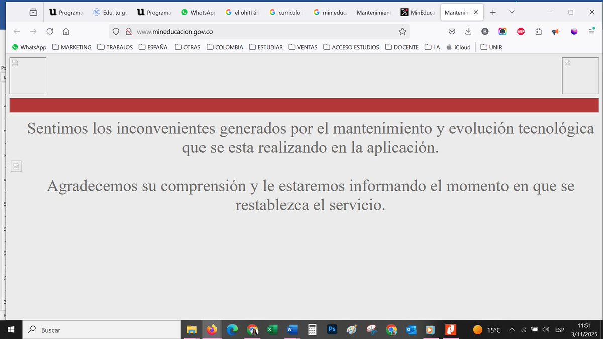 Tatacoacr's tweet photo. @Mineducacion No es posible entrar a ninguna página del Ministerio de Educación de Colombia ¿algún otro enlace? https://t.co/spkdCeAk7V