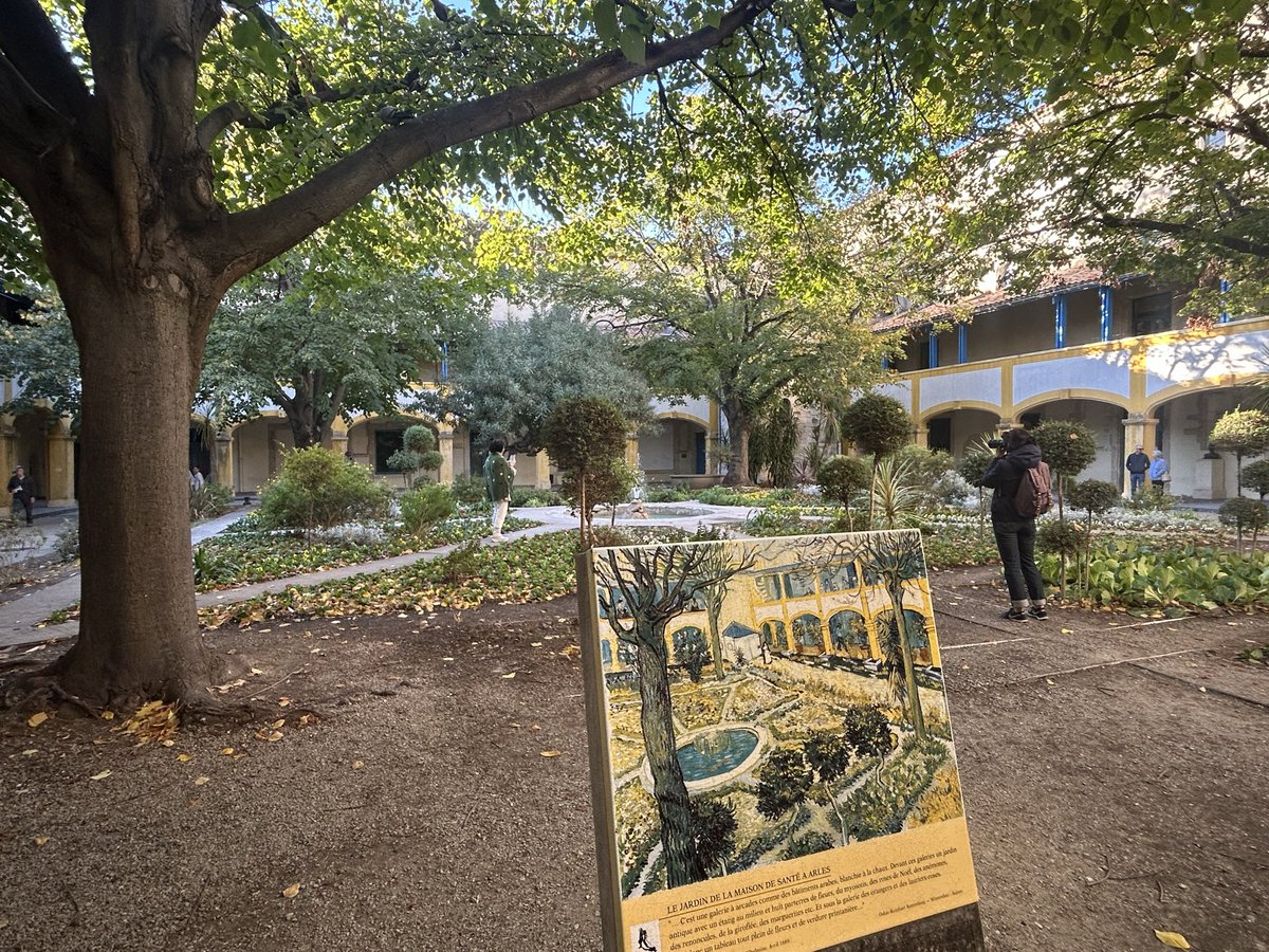 The exact spot where, in 1888, Vincent van Gogh set up his canvas in the courtyard of the hospital in Arles while being treated for “acute mania with generalised delirium” after cutting off his own ear.