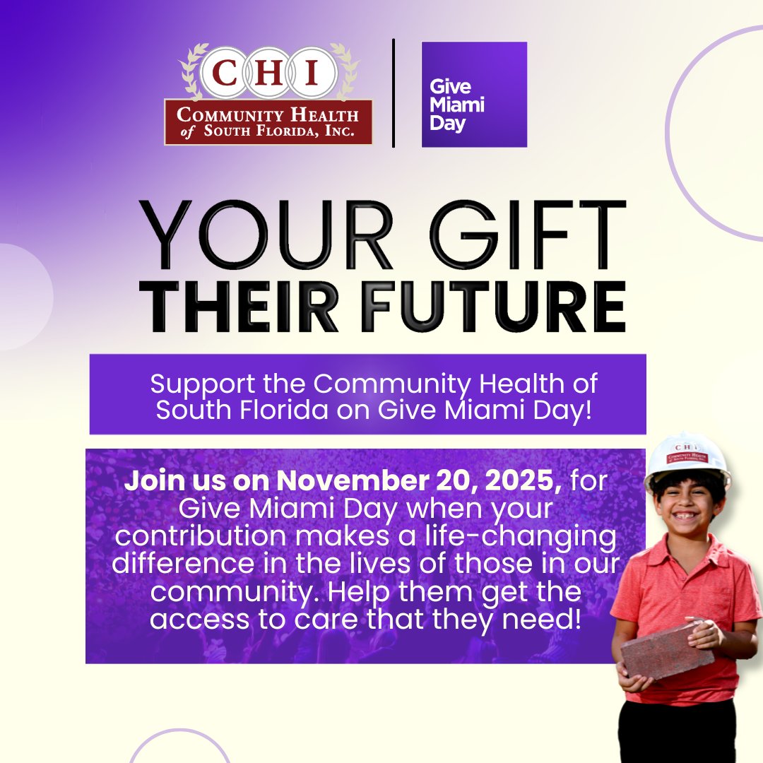 This Give Miami Day, your generosity makes health possible. 🌿On November 20th, join us in giving back so everyone in our community can access high-quality care. Together, we build a healthier Miami. 💙 #GiveMiamiDay