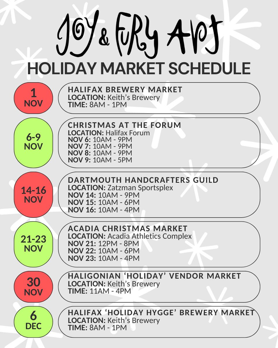 ❄️HOLIDAY MARKET SCHEDULE❄️

It’s the most wonderful time of the year 🎵

Joy &amp; Fury Art's holiday season is underway. The elves are busy in the workshop and the sleigh is ready to be loaded to deliver art + cheer to all! We'll be popping up around town with art, cards, and