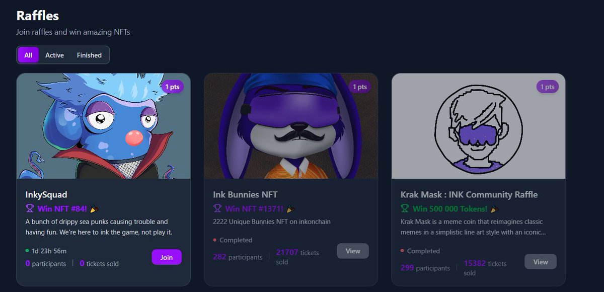 🎉 We just added InkySquad NFT to our raffle platform!

💸 It’s completely FREE — no payment needed!

🎟️ Entry: 1 point per ticket

👉 If you’re not a <a href="/Shellies_NFTs/">Shellies</a> holder, you can claim 1 point daily here to participate:

🔗 shellies.xyz/portal/profile

🎰 Participate in the raffle