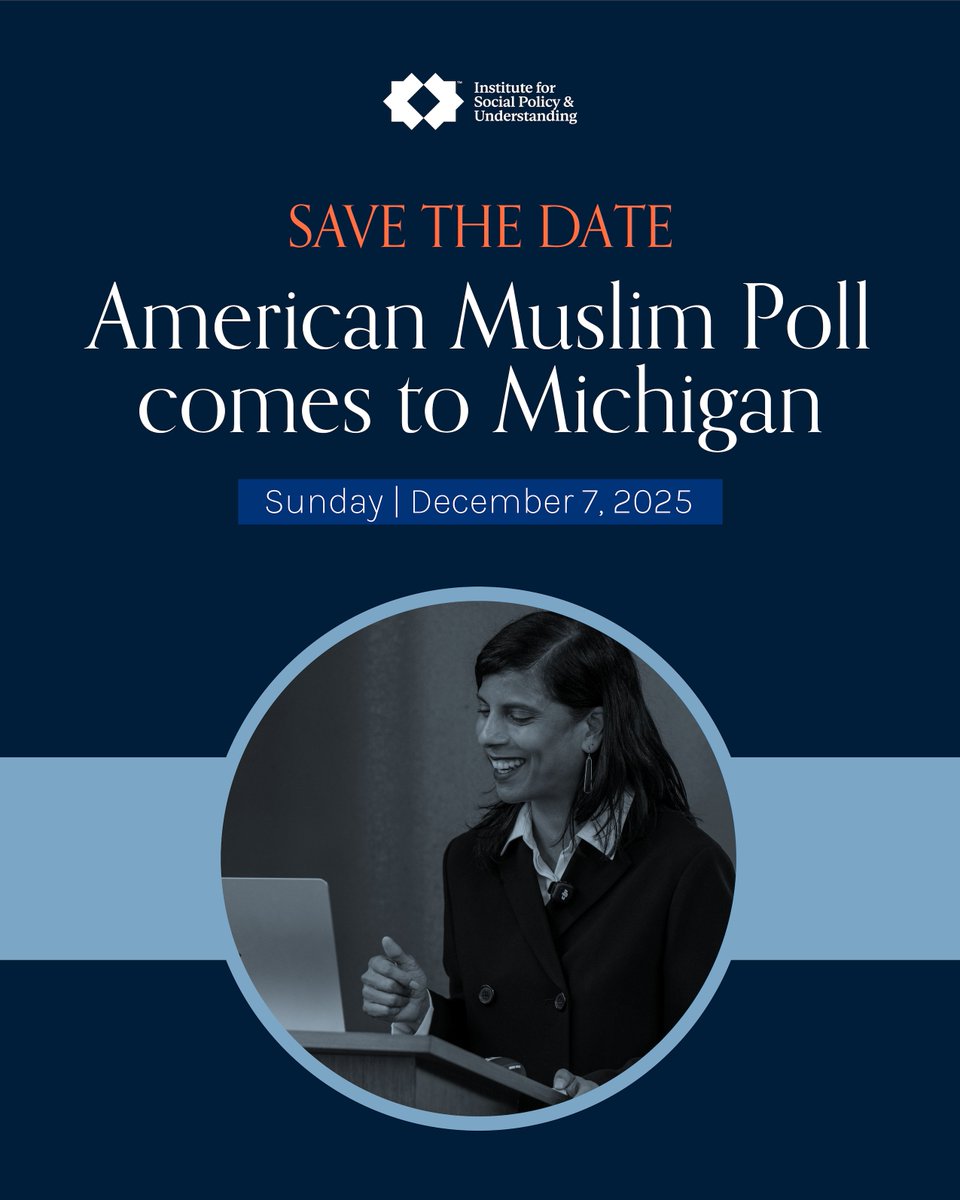 ✨Save the Date ✨

ISPU’s American Muslim Poll 2025 is coming to Dearborn. 

Learn how our latest findings continue to guide leaders nationwide with the insights needed to uplift your community. 

🗓 Sun, Dec 7
📍 Dearborn, MI

More details coming soon.