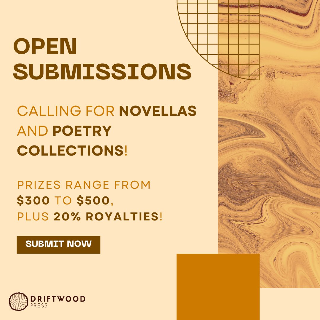 driftwoodpress's tweet image. Don't sit on that novella or poetry collection — send it to Driftwood Press instead! Use the link in our bio for details. #callforsubmissions