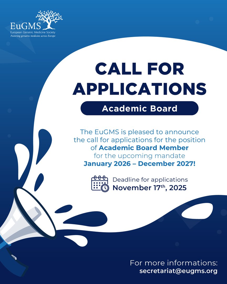 EuGMSSociety's tweet image. 📣Call for Applications – #EuGMS #AcademicBoard
Are you passionate about advancing geriatric medicine across Europe? We are now accepting applications for Academic Board Members for the January 2026–December 2027 mandate.

Know more here 👉bit.ly/47DGUHM