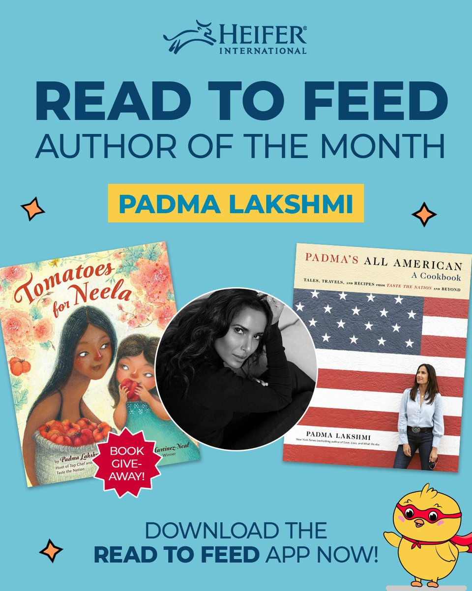 Heifer's tweet photo. Exciting news! ๐ @PadmaLakshmi is our #ReadToFeed Author of the Month!
Download the Read to Feed app this November & enter to win a free copy of her book โTomatoes for Neela.โ ๐
๐ https://t.co/Is0h6Qhpw4 https://t.co/I4NyPTu5qM