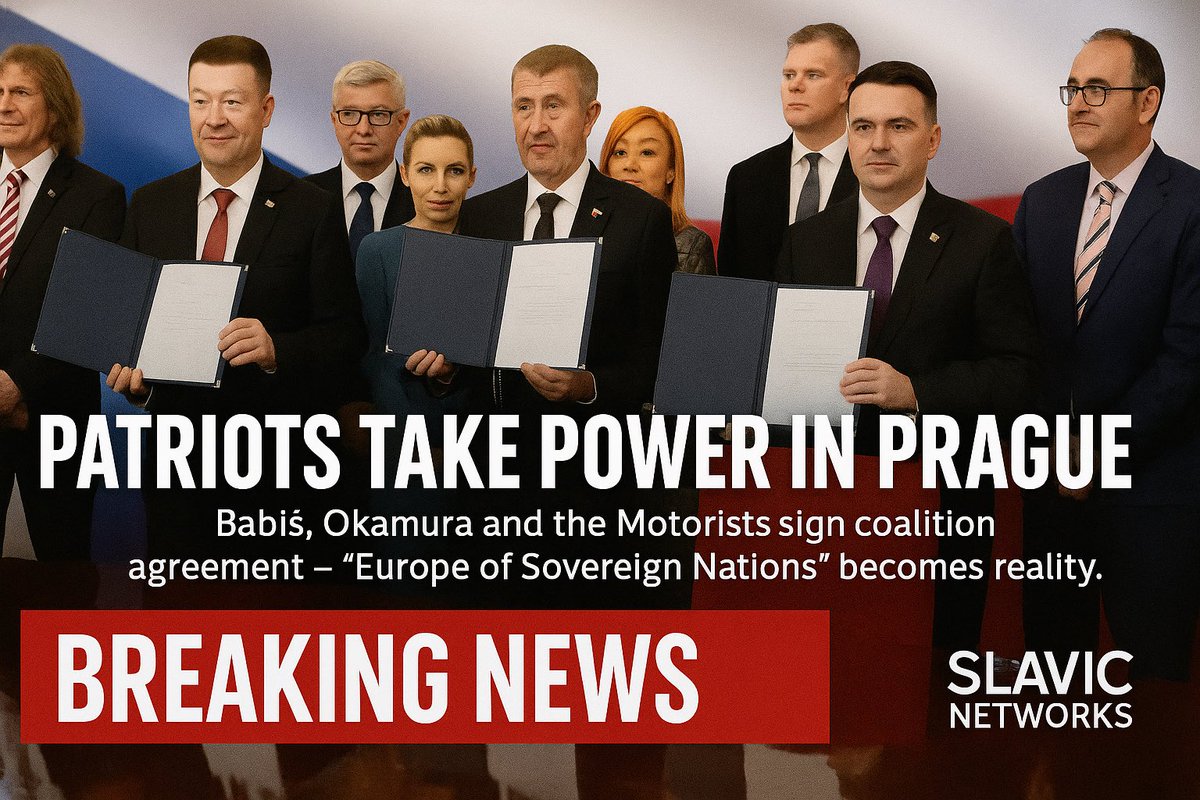 🟥 BREAKING NEWS: PATRIOTS TAKE POWER IN PRAGUE 🇨🇿

Babiš, Okamura and the Motorists sign coalition agreement — “Europe of Sovereign Nations” becomes reality

After weeks of tense negotiations, Andrej Babiš (ANO), Tomio Okamura (SPD) and the Motorists Party have officially signed