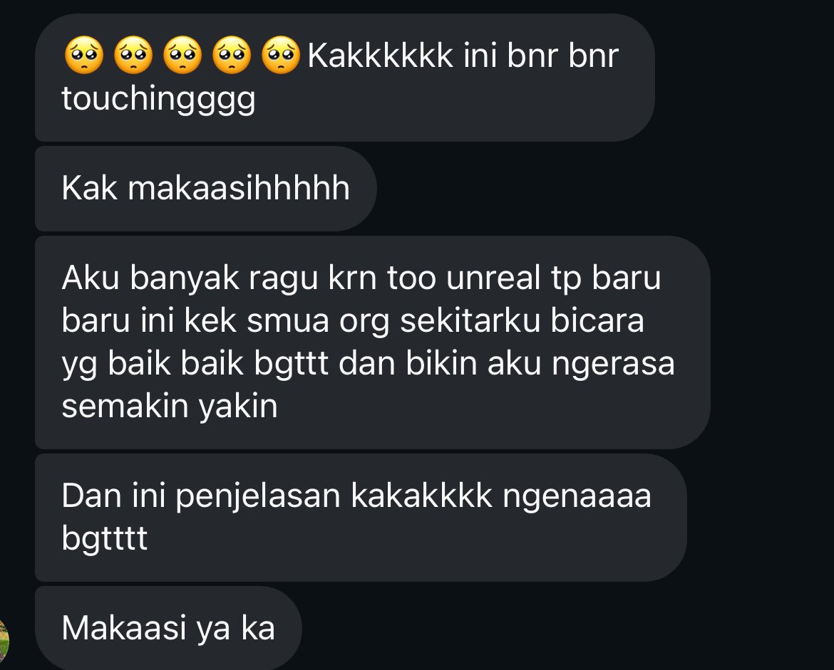Not a sales testimony but people keep pouring their hearts out to me🥹 Aku tuh suka bgt kalau ada orang excited cerita ke aku dan ini berasa mereka kasih testi setelah curhat😭🤚🏻 wakakkak gemeccc🤍