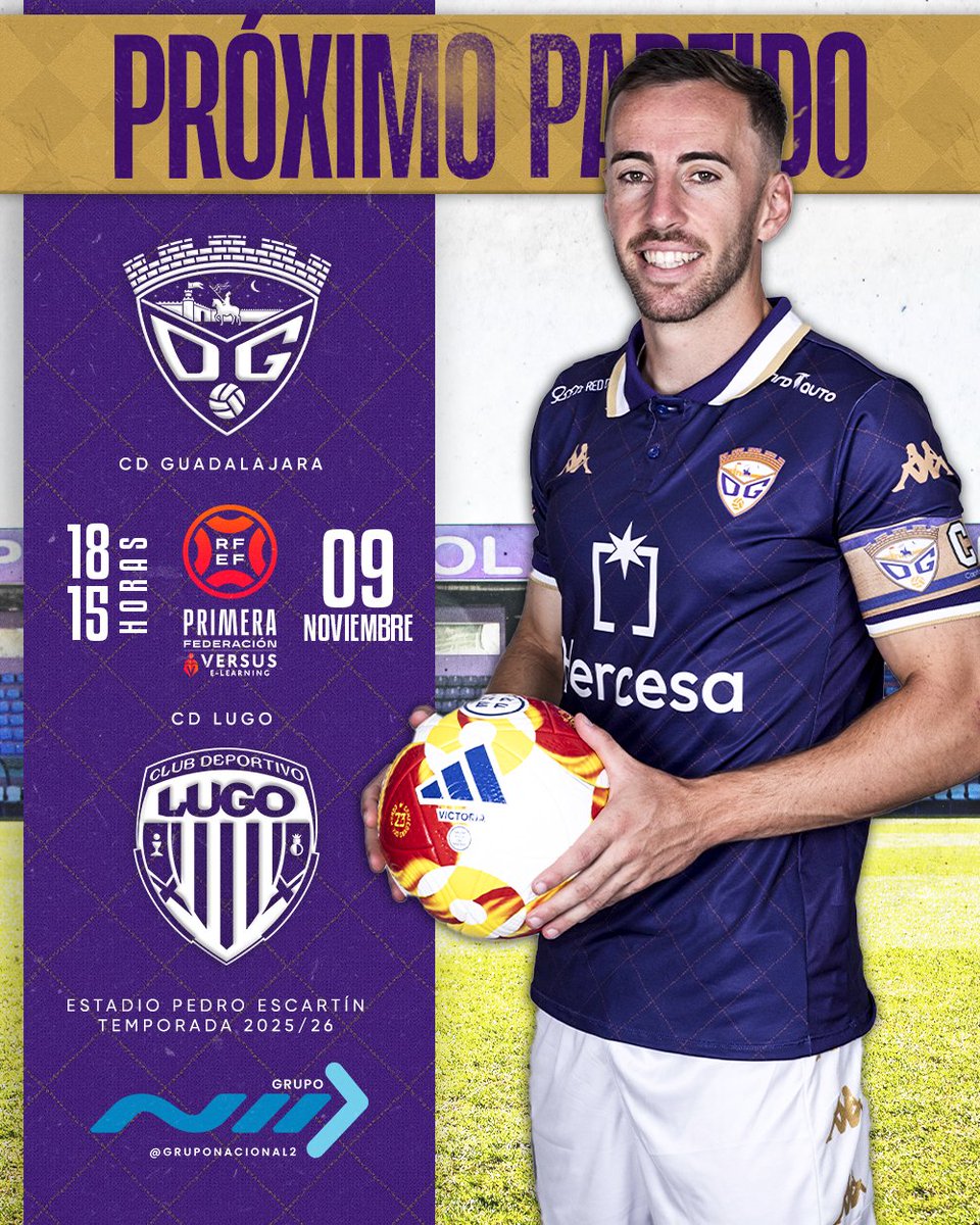 ❗PRÓXIMO PARTIDO

 🏆 #1RFEF | GRUPO 1 | JORNADA 11
🆚  <a href="/CDeportivoLugo/">Club Deportivo Lugo 🪓</a> 
 
🏟️ Pedro Escartín
📍 Guadalajara

📆 Domingo, 9 de noviembre
⏰ 18:15h
📺 @laligaplus

🎟️Entradas⬇️

🤝 Afición visitante y general: 15€
📲 Adquiere tu entrada online: …ortivoguadalajara.compralaentrada.com

Joven