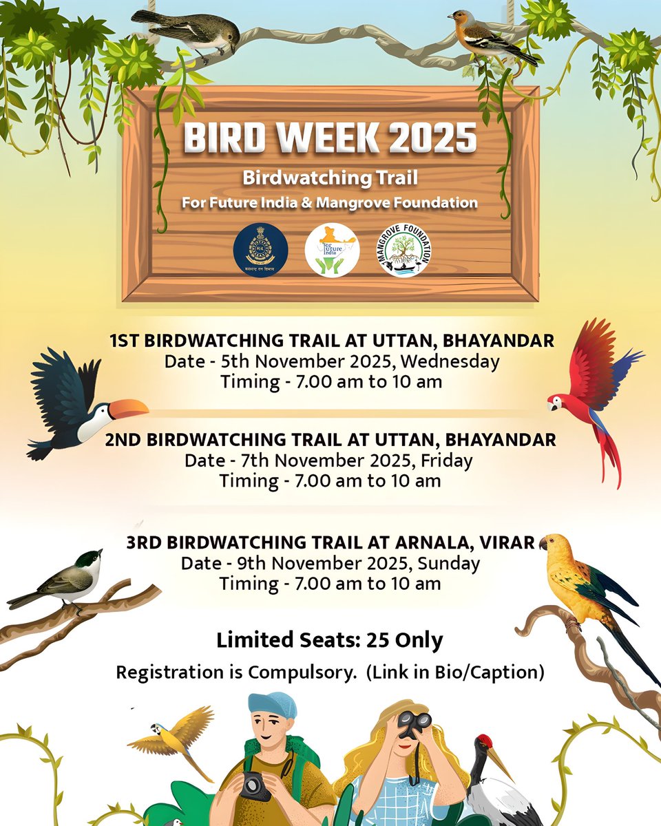 *BIRD WEEK 2025*
*Birdwatching Trail*

For Future India &amp; Mangrove Foundation
.
.
.
#BirdWeek #Birdwatching #trail #forfutureindia #mangrovefoundation #birds #bird #nature #birdsofinstagram #wildlife #birdphotography #naturephotography