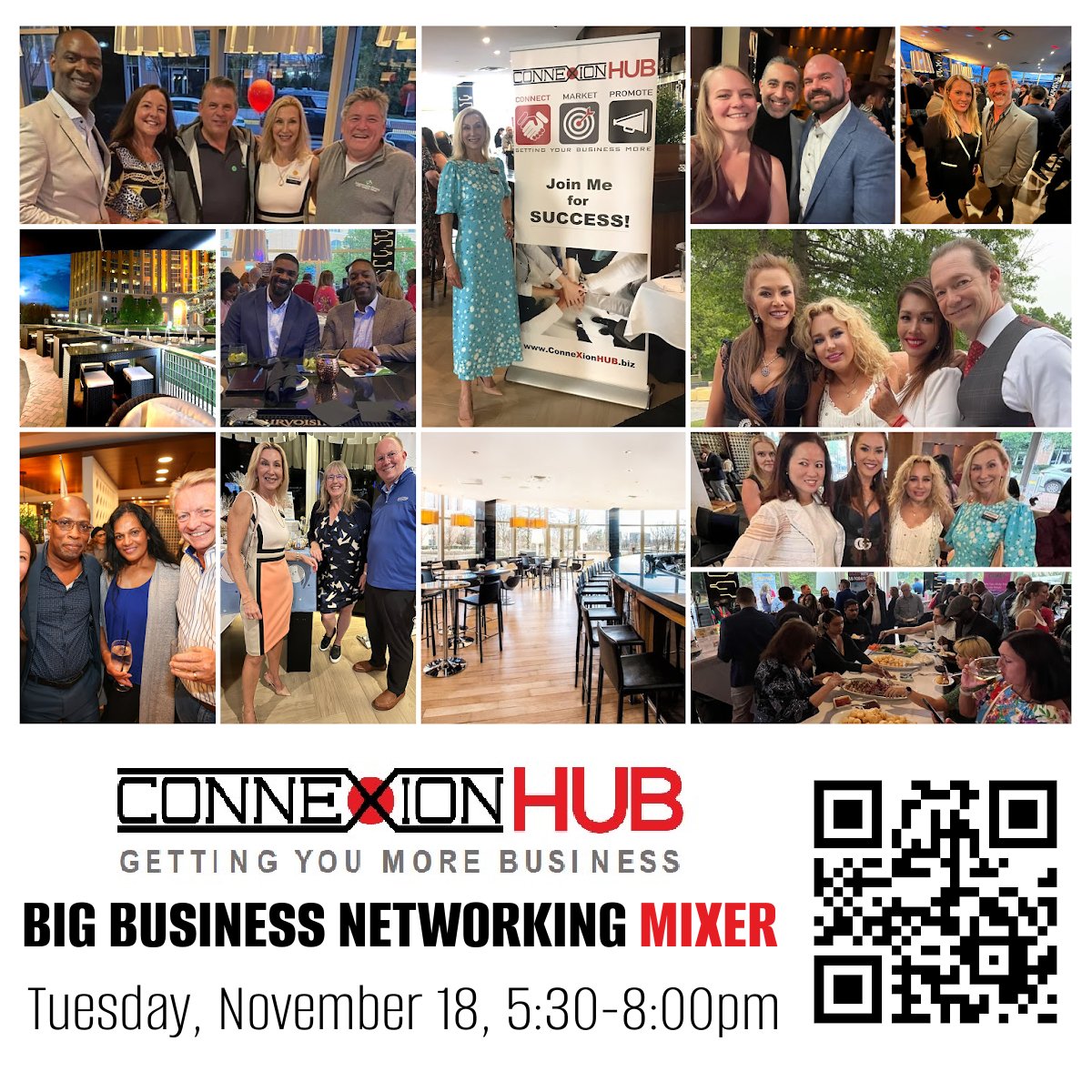 ConneXionHUB's tweet image. 𝗜𝗧’𝗦 𝟮 𝗪𝗘𝗘𝗞𝗦 𝗧𝗢𝗡𝗜𝗚𝗛𝗧!
𝗕𝗶𝗴 𝗕𝘂𝘀𝗶𝗻𝗲𝘀𝘀 𝗡𝗲𝘁𝘄𝗼𝗿𝗸𝗶𝗻𝗴 𝗠𝗶𝘅𝗲𝗿!
Tues, Nov 18  5:30–8pm, Chima’s, Tysons
𝗦𝗘𝗘 𝗪𝗛𝗬 𝗜𝗧’𝗦 𝗔 ‘𝗠𝗨𝗦𝗧 𝗔𝗧𝗧𝗘𝗡𝗗!’ youtu.be/aAG-46ZkSZI
𝗥𝗦𝗩𝗣 𝗛𝗘𝗥𝗘 chevents.biz/mixer

#NOVA #DMVNetworking