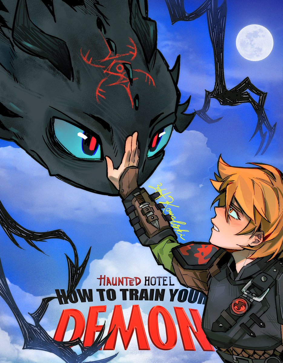 How To Train Your Demon?
#hauntedhotel #hauntedhotelfanart #hauntedhotelabaddon #hauntedhotelesther 
Behold… The How To Train Your Dragon AU! 
Abaddon as Toothless (in his demon form?) and Esther as Hiccup/Astrid