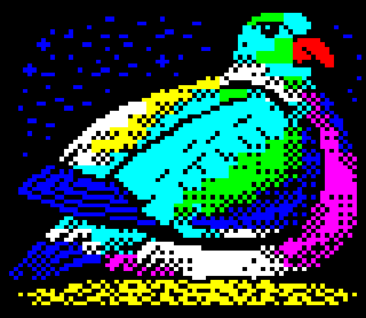Fat Pidge! Entry for <a href="/FlashpartyOk/">FlashpartyOK</a> last weekend. A pleasure to take part again. :-) #teletext #pixelart