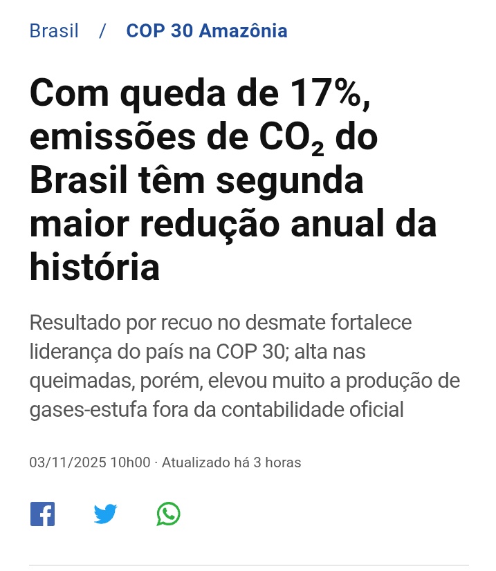 🚨 ÓTIMA NOTÍCIA PARA O PLANETA E A HUMANIDADE
🚨 COM LULA DESMATAMENTO DIMINUIU QUASE 17%, ENTÃO AS EMISSÕES DE CO2 NA ATMOSFERA 16,7% DIMINUINDO O AQUECIMENTO GLOBAL <a href="/LulaOficial/">Lula</a>
🚨MENOR QUEDA EM 15 ANOS
#LulaBrasilDeTodos
🚨LULA BRASIL MUITO MELHOR
🚨 LULA SALVANDO O PLANETA