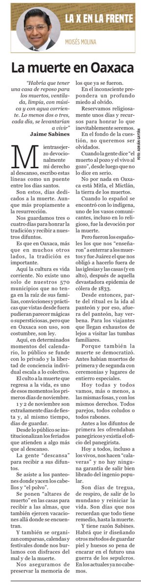 No existe uno solo de nuestros 570 municipios que no tenga en la raíz de sus familias, convicciones y prácticas que vistas desde fuera pudieran parecer mágicas o supersticiosas, pero que en Oaxaca son uso, son costumbre, son ley.

laxenlafrente.wordpress.com/2025/11/01/la-…
<a href="/marioeherrera/">Mario Herrera</a> <a href="/Andremmar/">Andrea Ruiz</a>