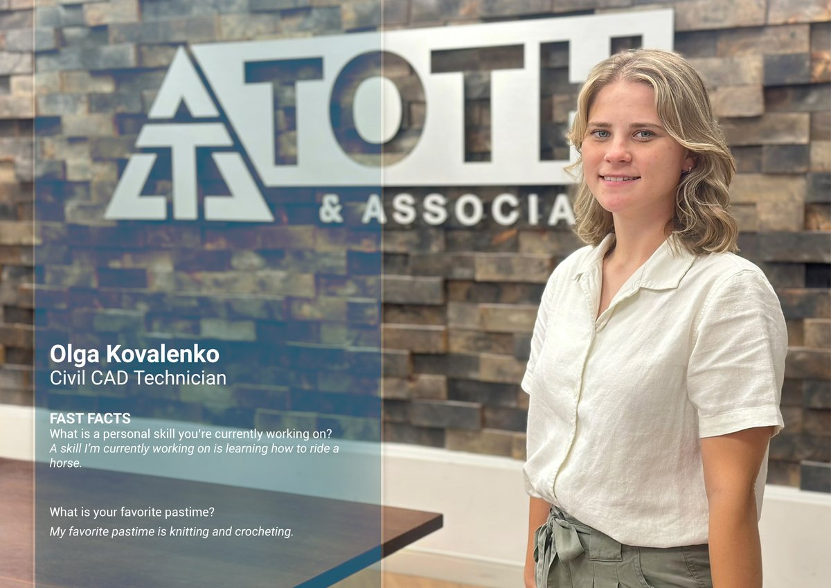 TothAssoc's tweet image. TOTH welcomes Olga Kovalenko the team as a CAD Technician in our #Civil Department.

#CADtech #engineering #hiring #strongercommunities