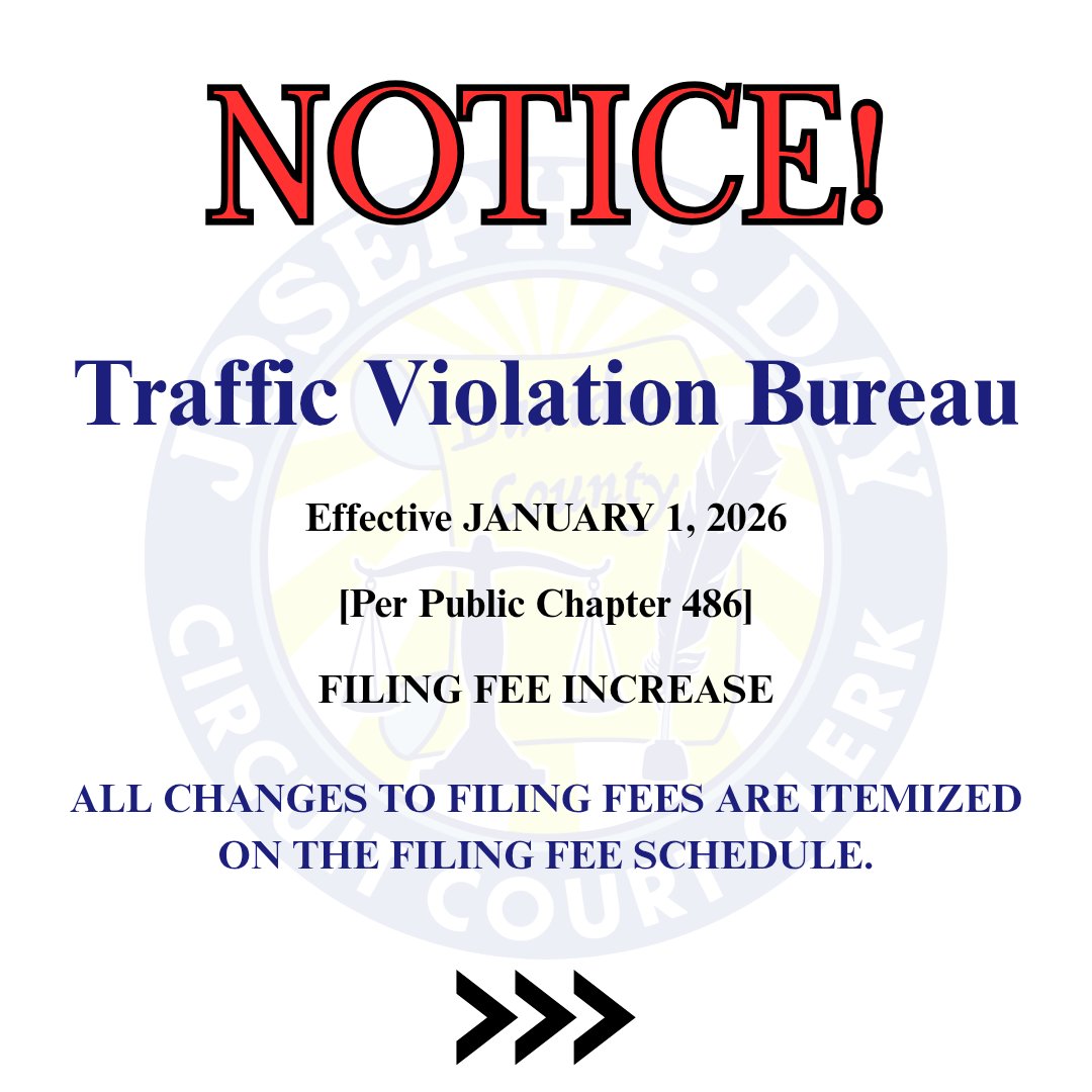 MetroCircuit's tweet image. NOTICE OF UPDATED FILING FEES – EFFECTIVE 1/1/26, PER PUBLIC CHAPTER 486

Click the link below to review the newly approved legislation impacting filing fees for certain case types in Tennessee courts. These changes are outlined in Public Chapter 486.

circuitclerk.nashville.gov/notice-of-upda…