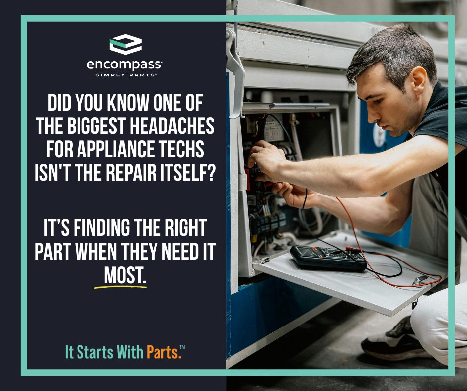 EncompassSP's tweet image. With Encompass, you get:
Access to thousands of OEM parts
Lightning-fast delivery
Friendly support from people who actually get what you do

Don’t let missing parts haunt your workday — we&apos;ve got your back!

#DidYouKnow #EncompassSimplyParts #ApplianceRepairPros #TechSupport