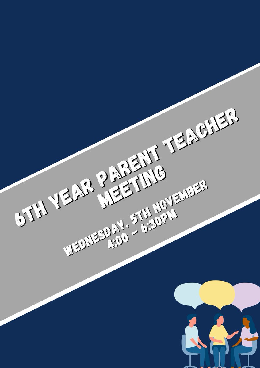enfield_cc's tweet image. ⚠️Reminder: 6th Year Parent Teacher Meetings will take place Wednesday, 5th November from 4-6.30pm. Students are expected to attend in full uniform alongside their parents/guardians. A campus map will be available on the evening. Looking forward to seeing you all!