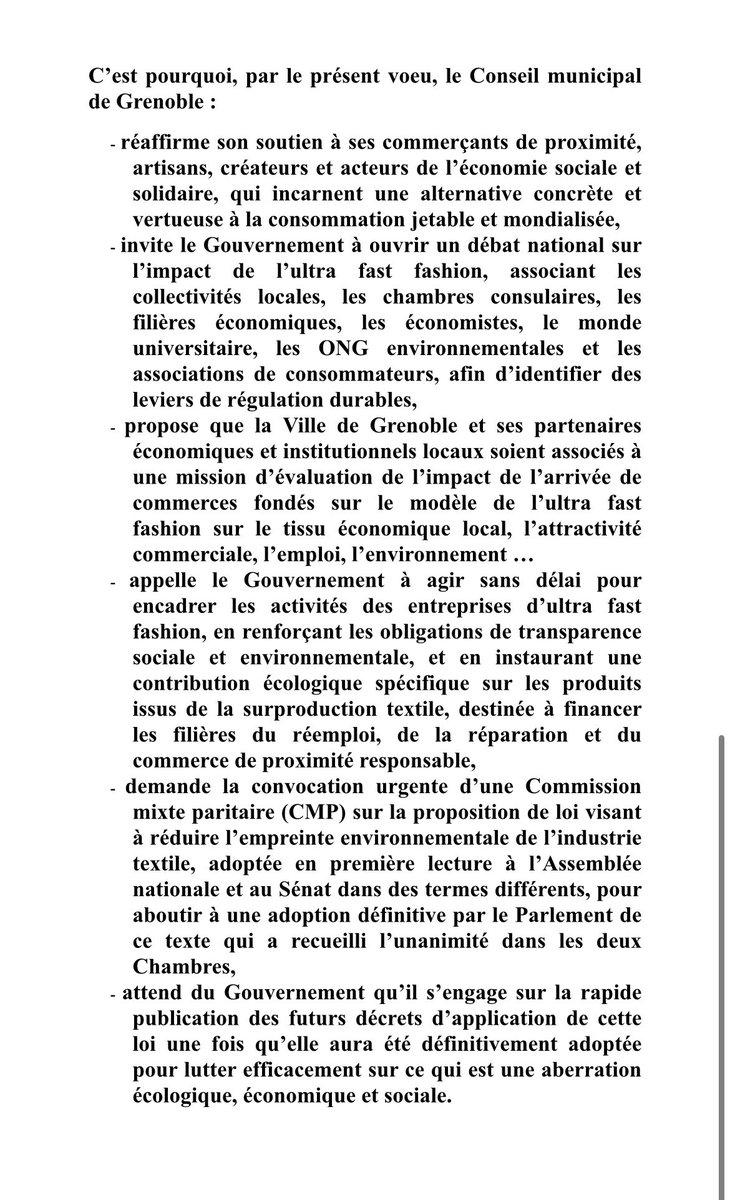 Notre vœu sur #Shein est adopté à l’unanimité du #CMGrenoble !