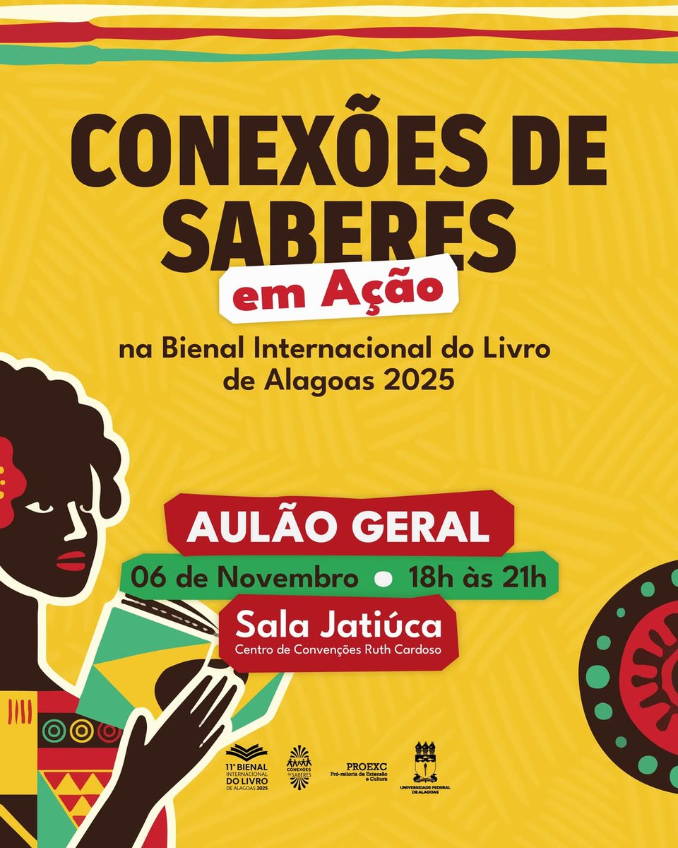 proexufal's tweet photo. Temos novidades por aí…

Isso mesmo! O Conexões de Saberes vai marcar presença na Bienal Internacional do Livro de Alagoas 2025! 💛💚❤

Anota na agenda:

📅 06 de novembro

🕕 18h às 21h

📍 Sala Jatiúca - Bienal (Centro de Convenções de
Maceió)

Não vai ficar de fora, hein? https://t.co/6514hr4WSq