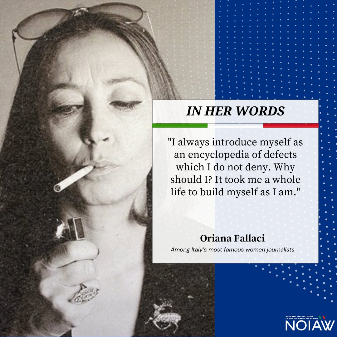 NOIAW's tweet image. &quot;I always introduce myself as an encyclopedia of defects which I do not deny. Why should I? It took me a whole life to build myself as I am.&quot;

Oriana Fallaci #inherwords