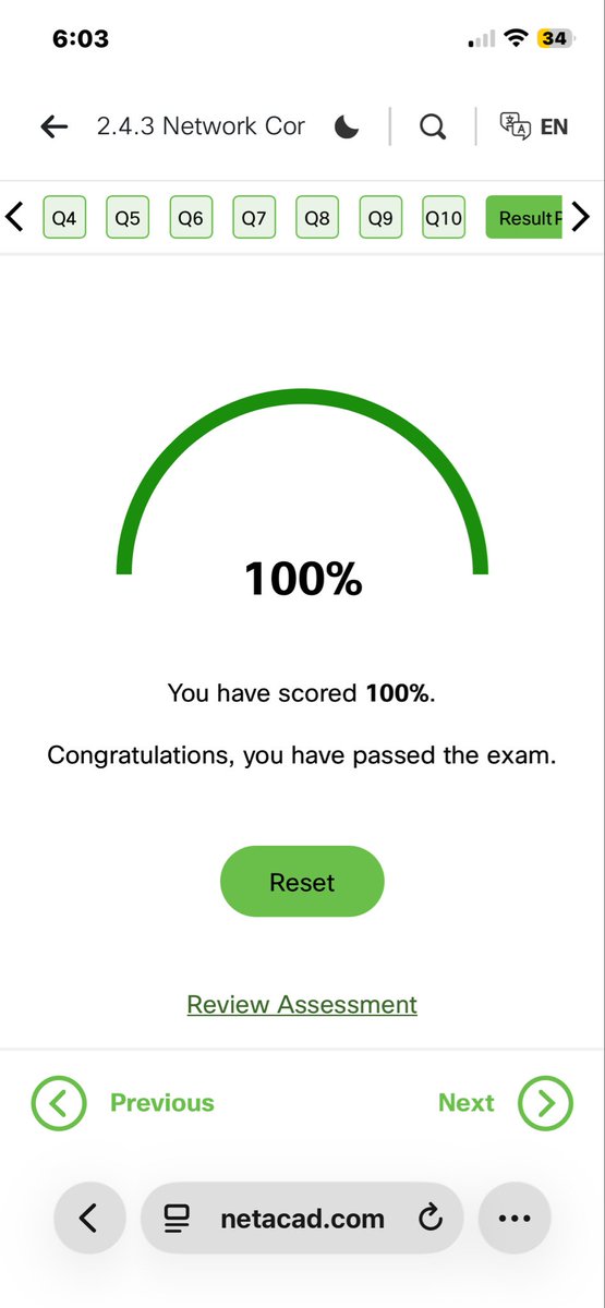 Day 13
Wrapped up Module 2 and scored 100%!
Learnt how networks actually connect — from clients and servers to ISPs, routers, and different connection types.
Everything’s starting to make more sense now.
#Day13LearningWithTheCybrarians #CybersecurityJourney
<a href="/THE_CYBRARIANS/">THE CYBRARIANS</a>❤️✅