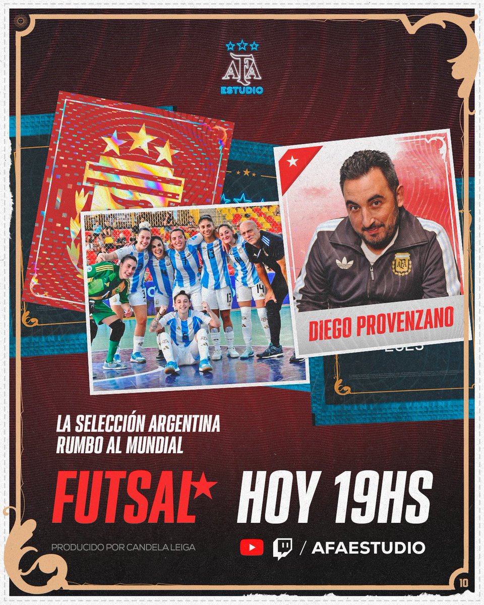 AFAestudio's tweet image. AFA ESTUDIO FUTSAL

LA SELECCIÓN ARGENTINA RUMBO AL MUNDIAL.

HOY 19:00 HS.
