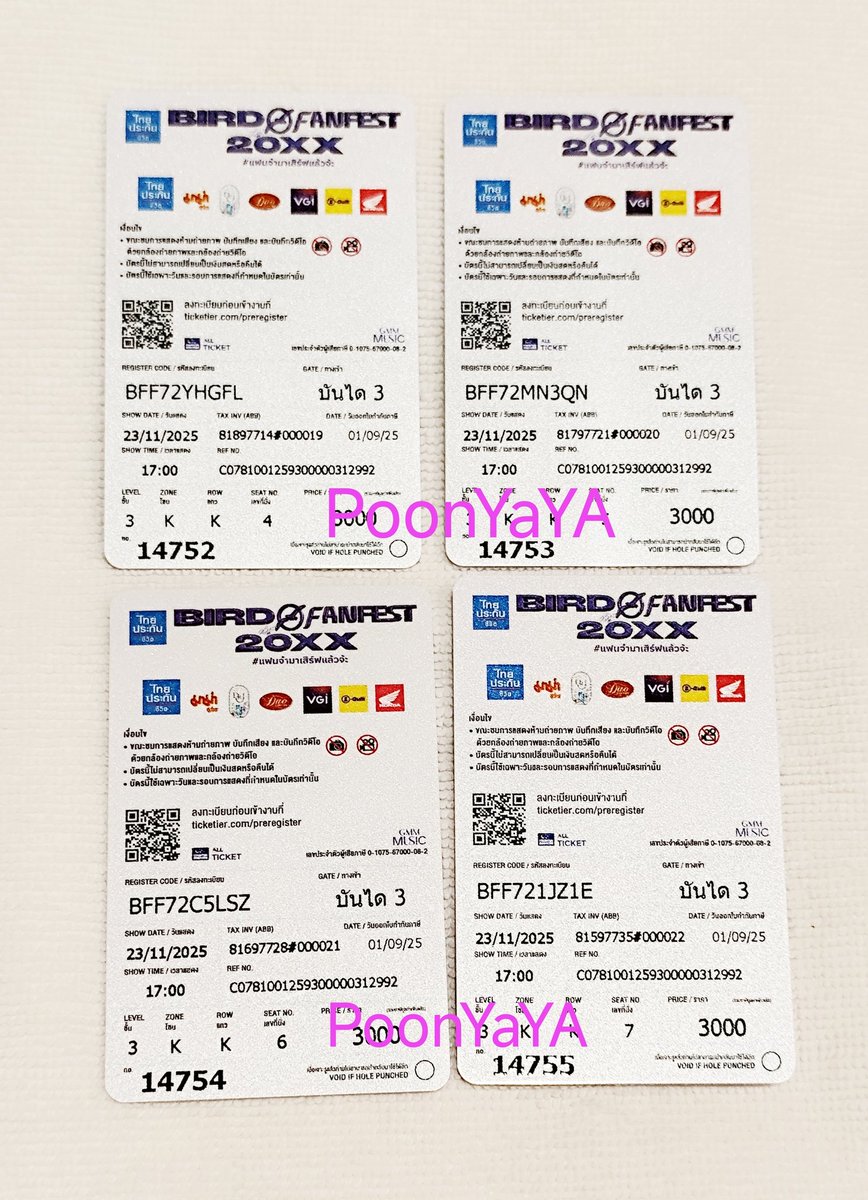 PoonYaYa's tweet photo. 🎫 ปล่อยบัตร 4 ใบ ซื้อแยกได้ 
🗓️ วันอาทิตย์ 23/11/2025
📍 Zone K แถว K 
เลขที่นั่ง K4 K5 K6 K7 (ตรงกลางฮอลล์ตำแหน่งดีมาก)
‼️ราคาใบละ 3,030.- (ราคาไม่บวก)
ไม่ต้องมัดจำ นัดรับได้เลยค่ะ✨🫶
สนใจ dm มานะคะ
#BIRDFANFEST20XX
#แฟนจ๋า��าเสิร์ฟแล้วจ้ะ
#BIRDxBILLKIN
#BIRDxKong
#BIRDxJoey https://t.co/DeEbVJTKtN