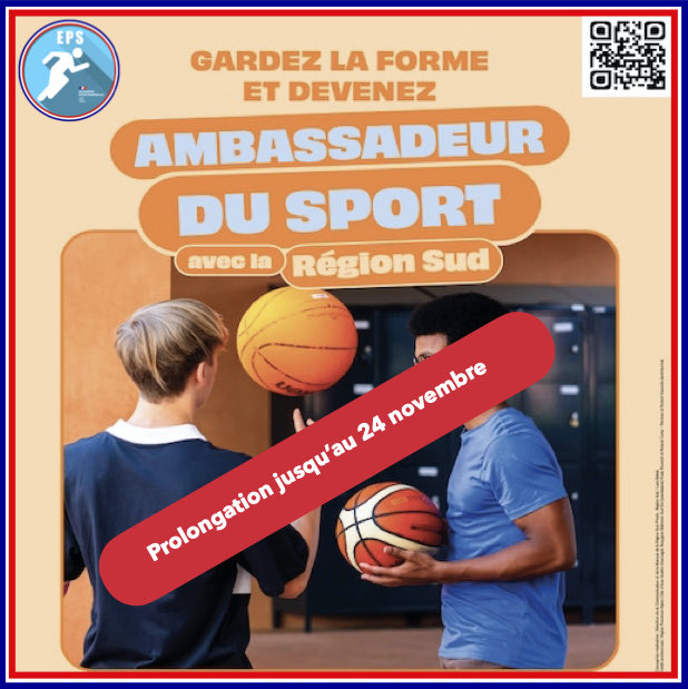 EPS_ac_aix_mars's tweet image. ⚠️ Relance ⚠️
🎽 Enseignants d’EPS : impliquez vos élèves dans le dispositif Ambassadeurs du Sport 🏅 (Région Sud) !
👉 2 à 5 lycéens volontaires par lycée
📅 Candidatures jusqu’au 21/11
📍 Inauguration le 6/12 à Marseille
🔗 maregionsud.fr/vos-aides/deta…