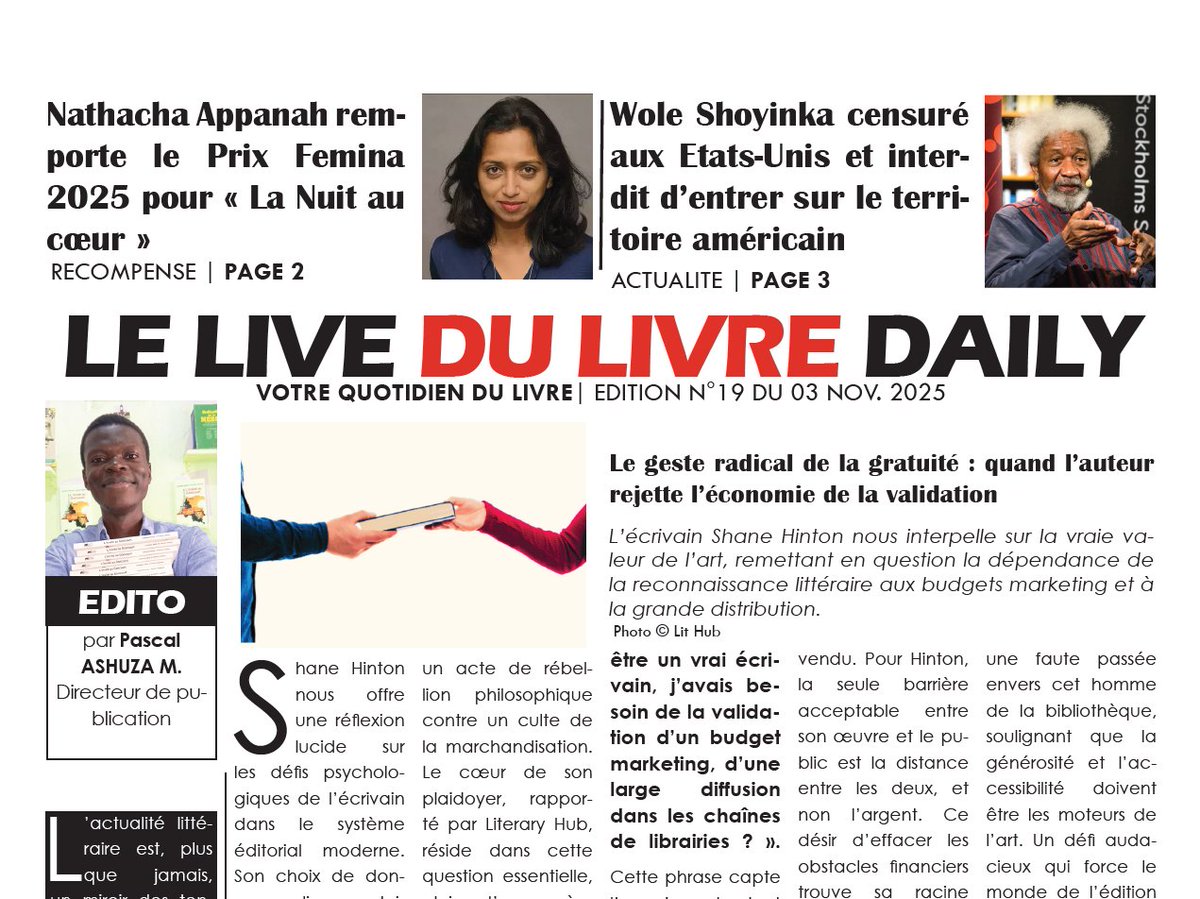 lelivedulivre's tweet image. J10/365. LLdL Daily n°19 : Soyinka censuré, Prix Fémina, La chutte d&apos;attention... Les nouvelles littéraires du 03/11

open.substack.com/pub/leliveduli…

#books #breakingnews‌
