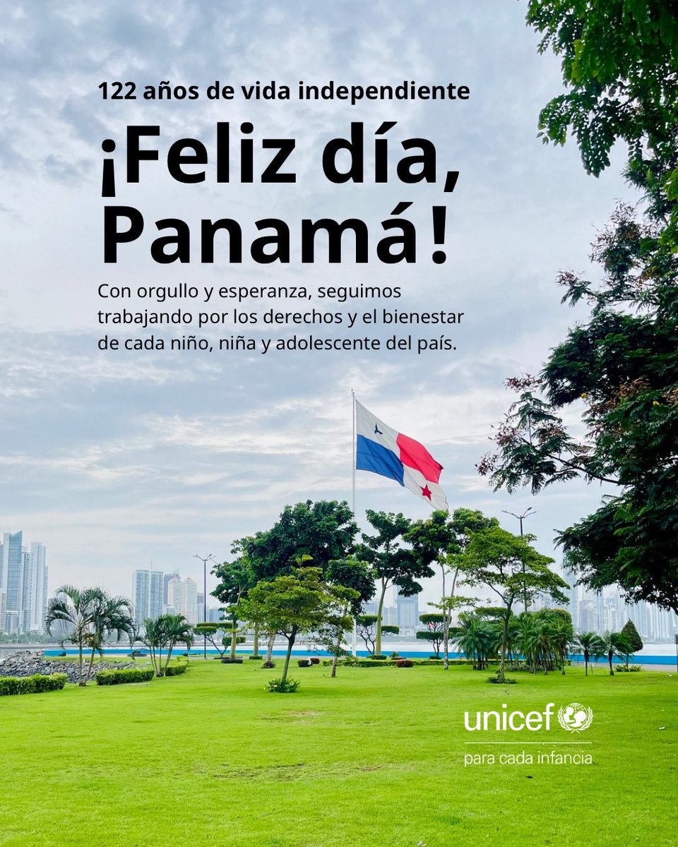 ¡Feliz día de la independencia, Panamá! 🇵🇦

Celebramos la historia, la identidad y el espíritu de un país que avanza con orgullo y esperanza.
Desde #UNICEF, reafirmamos nuestro compromiso con la protección y el bienestar de cada niño, niña y adolescente y sus familias 🩵
