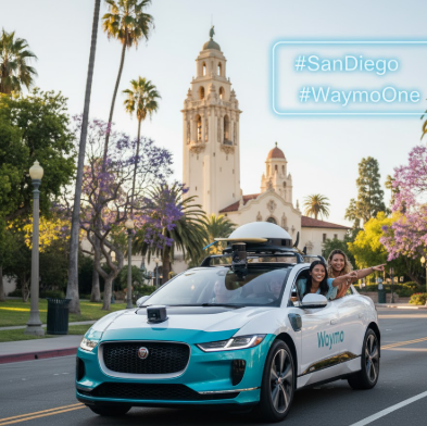 tech_techtalk's tweet photo. Explore the best of the "Finest City" without worrying about finding parking! Waymo will provide safe, sustainable rides to Balboa Park, the San Diego Zoo, or your favorite beach in La Jolla. Making our coastal city even more accessible for everyone. #SanDiego #WaymoOne https://t.co/aPnyEfigk5