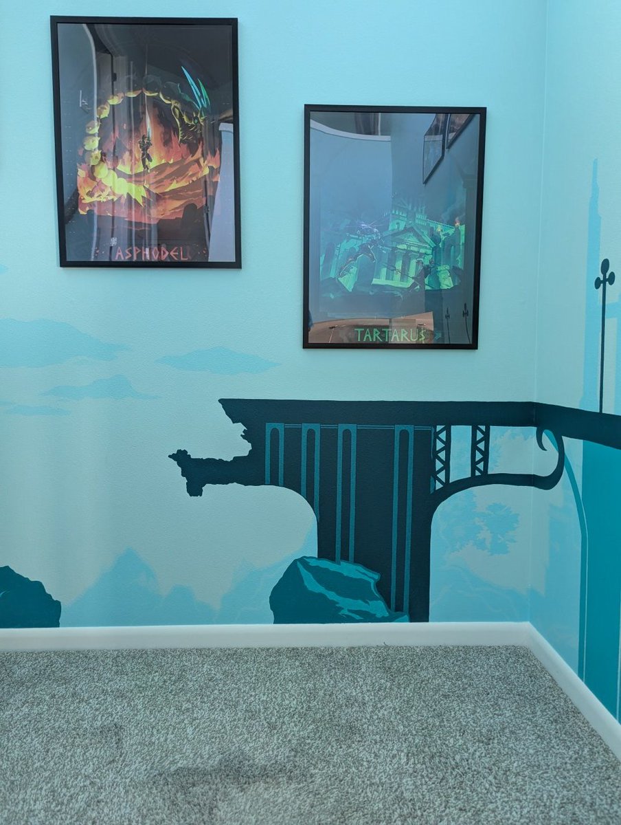 _shays_lounge_'s tweet image. Hey @SupergiantGames and @0jenzee0 I finally finished my SGG mural! Thank you for making such beautiful games/art- we took direct inspiration from each game to incorporate into each wall. A huge labor of love, but I&apos;m so happy with how it turned out. #HADES #Bastion #transistor