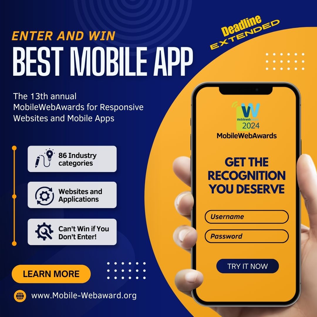 WebMarketAssoc's tweet image. We’ve Extended the Deadline! There’s still time to enter the #MobileWebAward! Don’t let this opportunity slip away—get your entry in before October 11th. Mobile-WebAwards.org

#WebMarketing #AppDesign #UXDesign #MobileMarketing #DigitalAwards #WebDesign #MobileApp #MobileUX