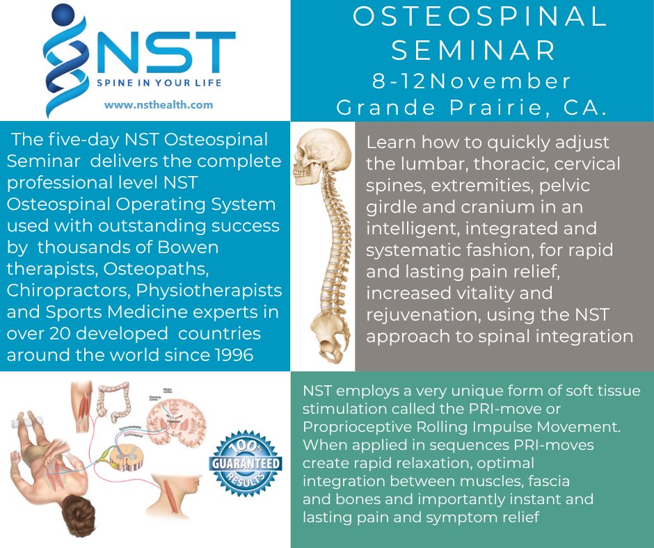 CMMOTACanada's tweet photo. Join Dr. Michael Nixon-Livy, founder and developer of the Neurostructural Integration Technique (NST), for a five-day professional seminar that delivers the complete NST Osteospinal Operating System.

https://t.co/v46afk9pq6

*Paid Advertisement* https://t.co/1bZNceFISD
