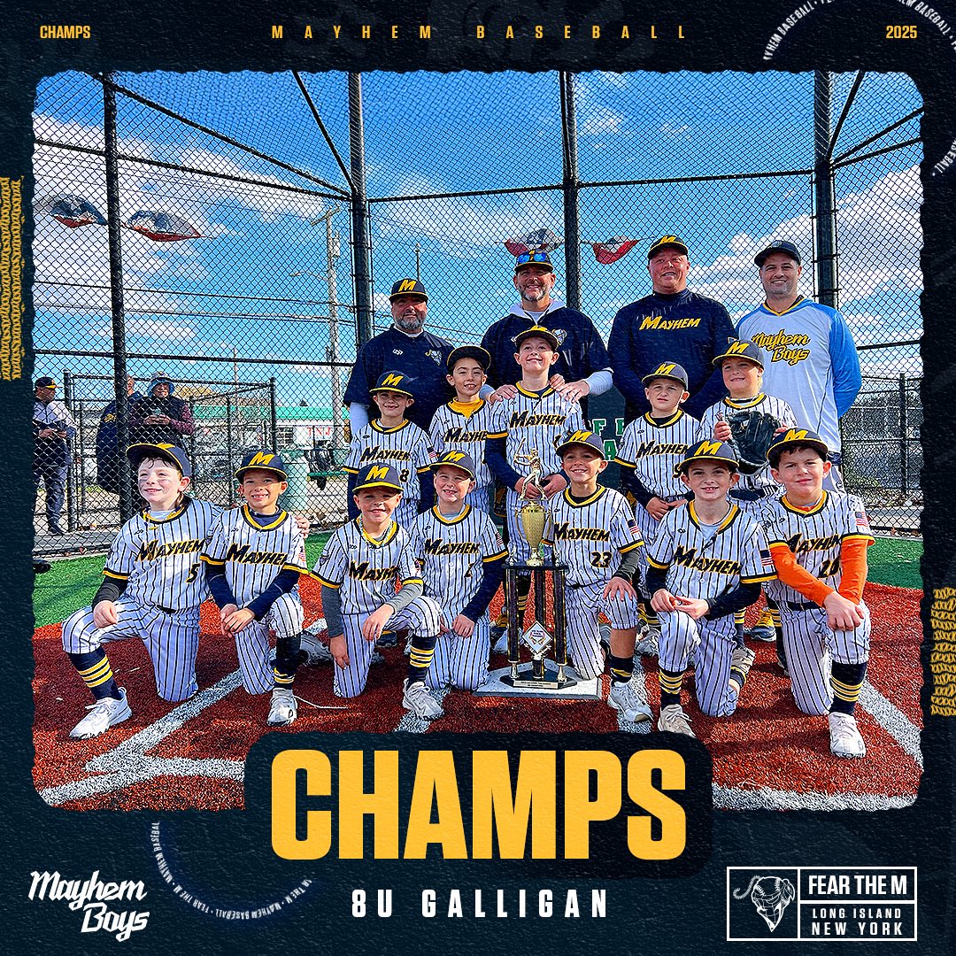 👑 Congratulations to our 8u Galligan MayhemBoys <a href="/mayhemboys/">Mayhem Baseball</a> on an amazing season and capturing the 8u East Coast Baseball Fall League Championship 🏆 @eastcoastyouthbaseball 

Way to go Mayhem!
_
Fear the M