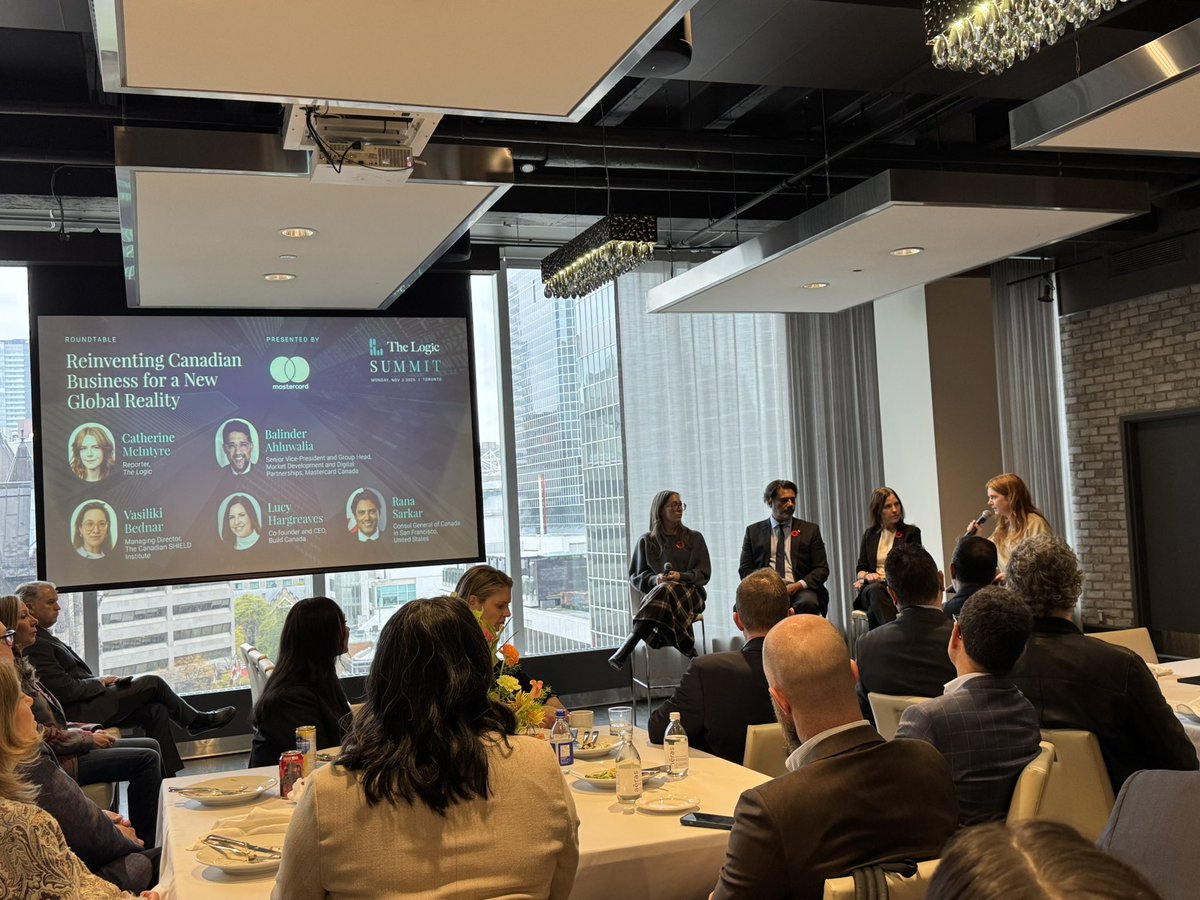 Powerhouse panel with <a href="/VassB/">Vass Bednar</a> , <a href="/lucyhargreaves4/">Lucy Hargreaves</a> <a href="/RanaSarkar_/">Rana Sarkar</a> moderated by <a href="/CappyMc/">Catherine McIntyre</a> today at The Logic’s annual summit in TO. Ranging discussion underpinned by: achieving greater economic sovereignty.