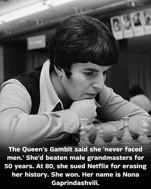 The Queen's Gambit said she "never faced men." She'd beaten male grandmasters for 50 years. At 80, she sued Netflix for erasing her history. She won. Her name is Nona Gaprindashvili.

October 2020.
A 79-year-old Georgian woman sat down to watch The Queen's Gambit—Netflix's hit