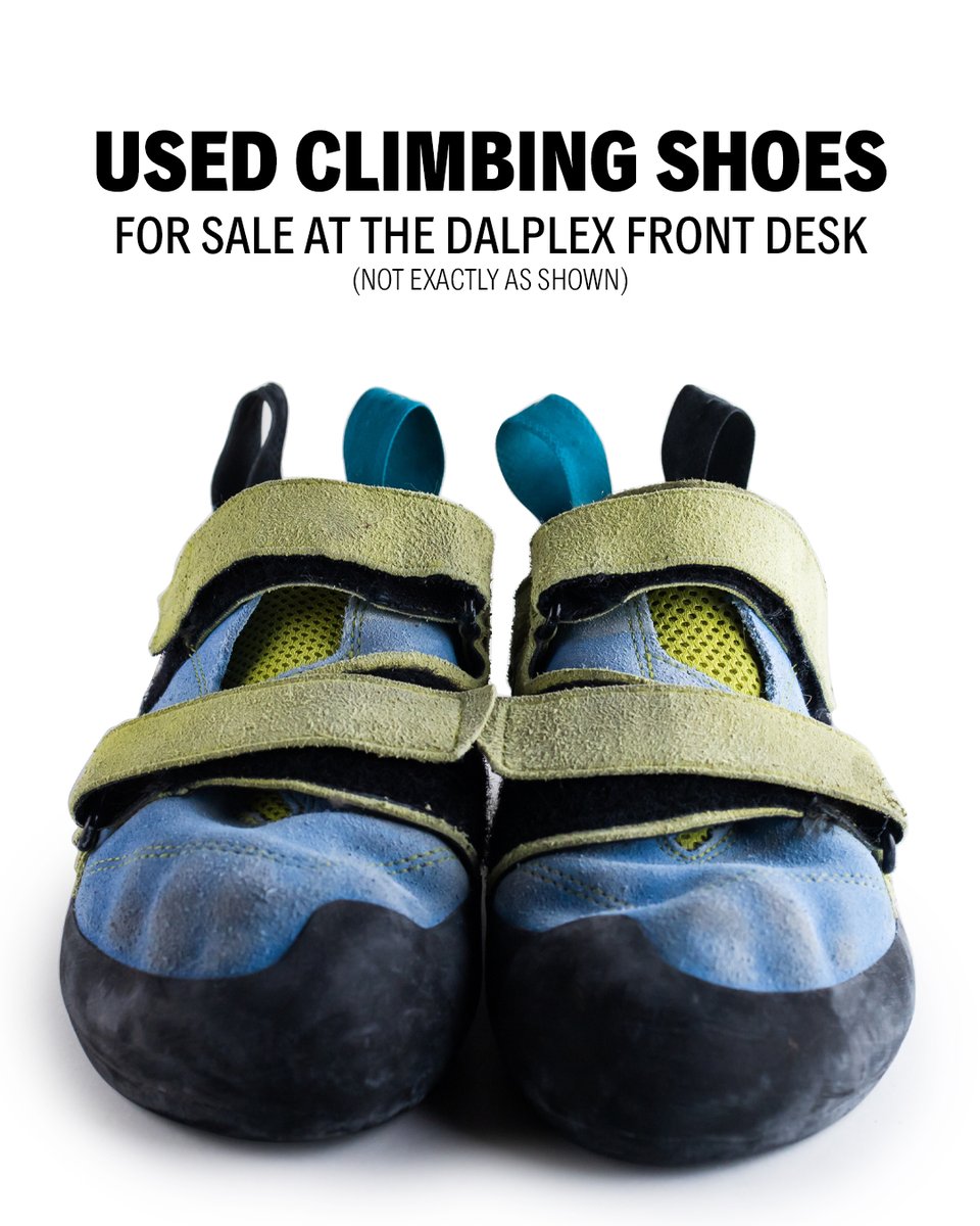 Interested in climbing?🧗‍♀️

Come pick up a pair of used climbing shoes for sale at our front desk!