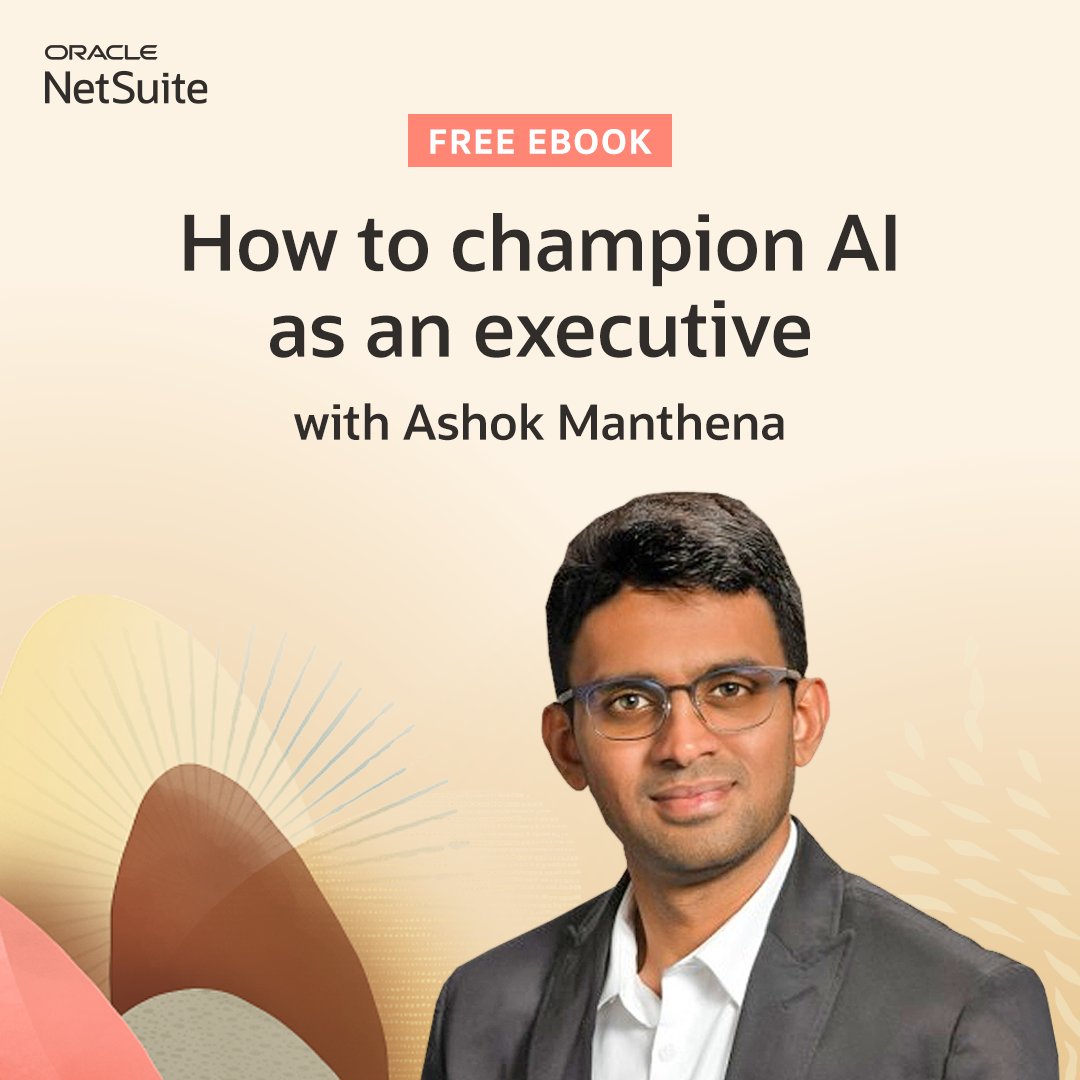 NetSuite's tweet image. #AI is reshaping the finance industry— are you keeping up? Download the latest ebook from finance leader and author Ashok Manthena and learn how to build an AI strategy for your business. social.ora.cl/60127KR6C