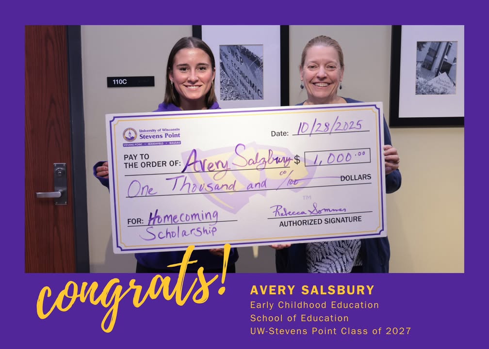 Congratulations to the students and #UWSP Alumni who were selected as our winners in the 2025 Homecoming Scholarship drawing! Each student will receive a $1,000 scholarship in the name of the winning alum from each of our three schools.