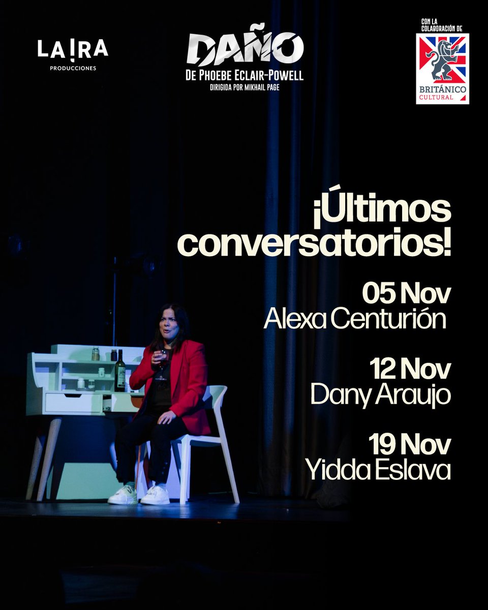 ✨📣 Atención, amantes del teatro

Solo quedan 3 conversatorios antes de despedirnos de DAÑO 🖤

Elige a tu influencer favorito, ven a escucharlo en vivo y acompáñanos a cerrar esta temporada que ha dado MUCHO de qué hablar 😏🔥

📍 Teatro Británico
🗓️ Martes y miércoles — 8PM