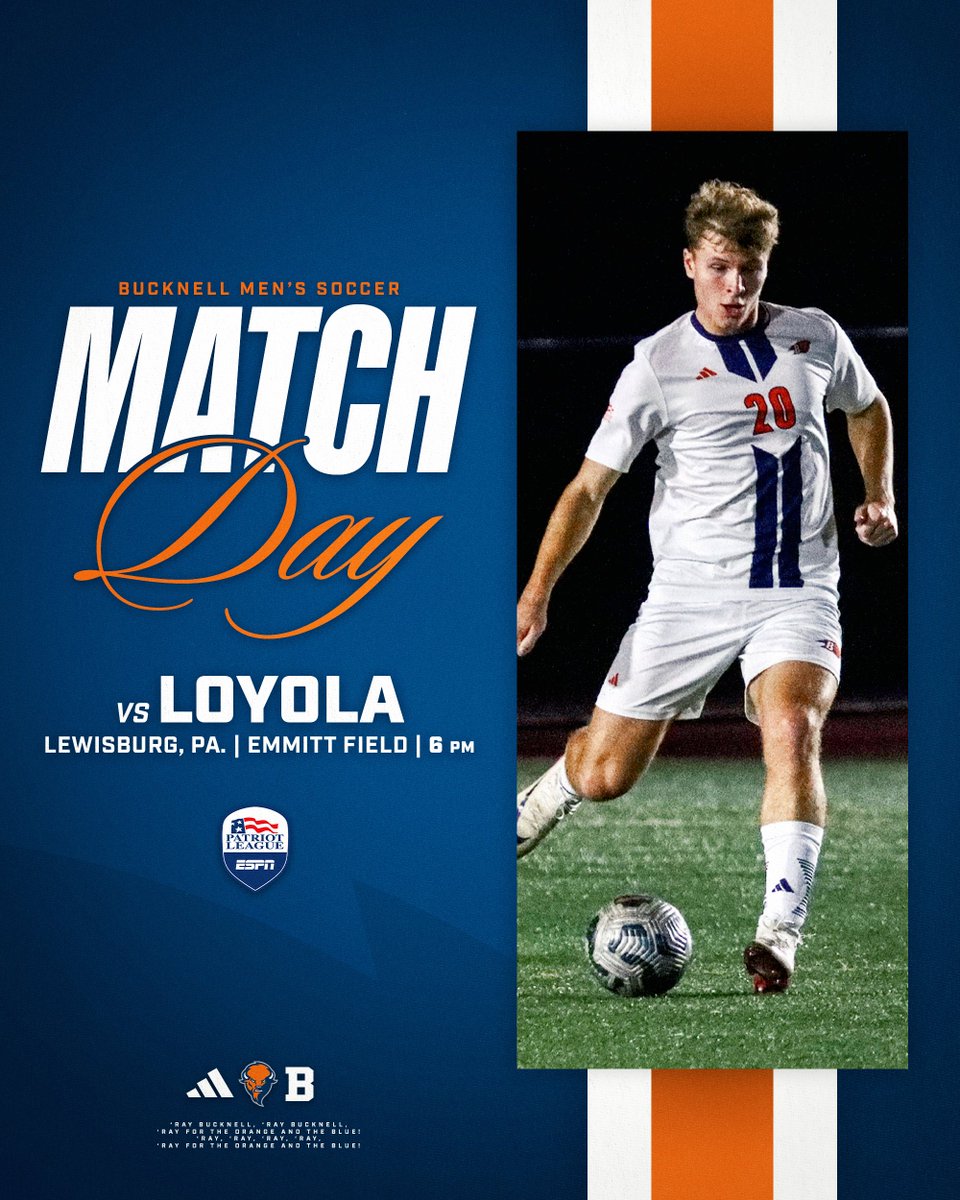 It's the regular season finale with playoff seeding implications on the line! #rayBucknell🔶🔷🦬

🆚 <a href="/LoyolaMSOC/">Loyola Men's Soccer</a> 
⏰ 6 p.m.
📍 Emmitt Field
📺 ESPN+
📊 bit.ly/4oLrfgp