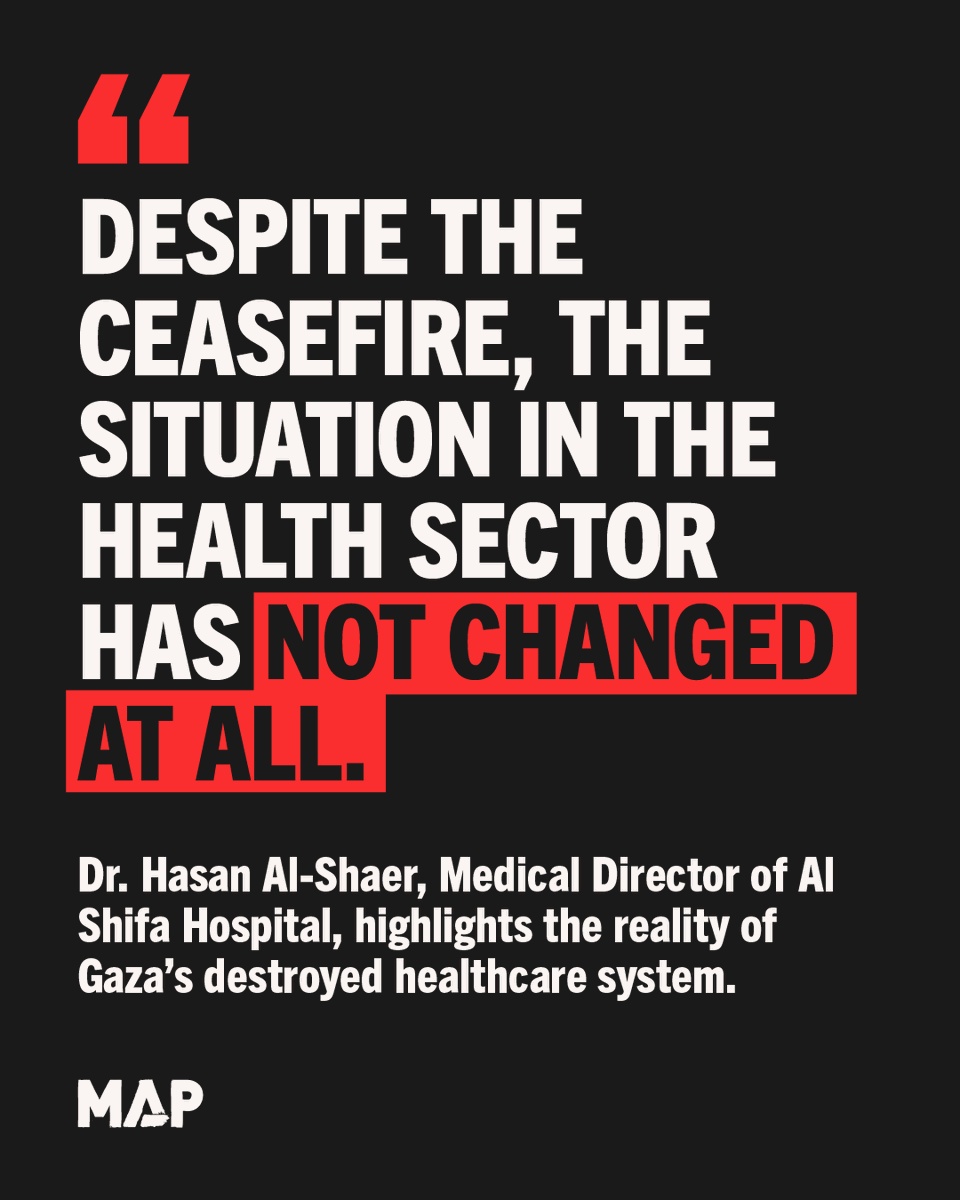 MedicalAidPal's tweet photo. While healthcare workers in Gaza struggle to perform even basic procedures, essential items including medical supplies sit waiting at crossings and warehouses, unused.

Dr Hasan Al-Shaer, Medical Director of Al Shifa Hospital, highlights the reality of healthcare in Gaza👇

(1/5) https://t.co/VEgMOp039I