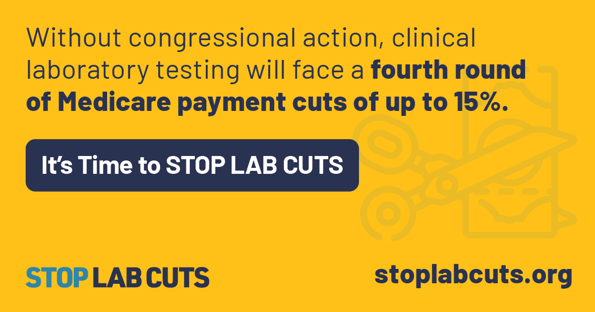 ACLAlabs's tweet image. Without action from Congress, payment cuts set for 2026 could affect hundreds of diagnostic tests, threatening access to critical laboratory services. Congress must act now to protect patient care and #StopLabCuts. Learn more: StopLabCuts.org.
